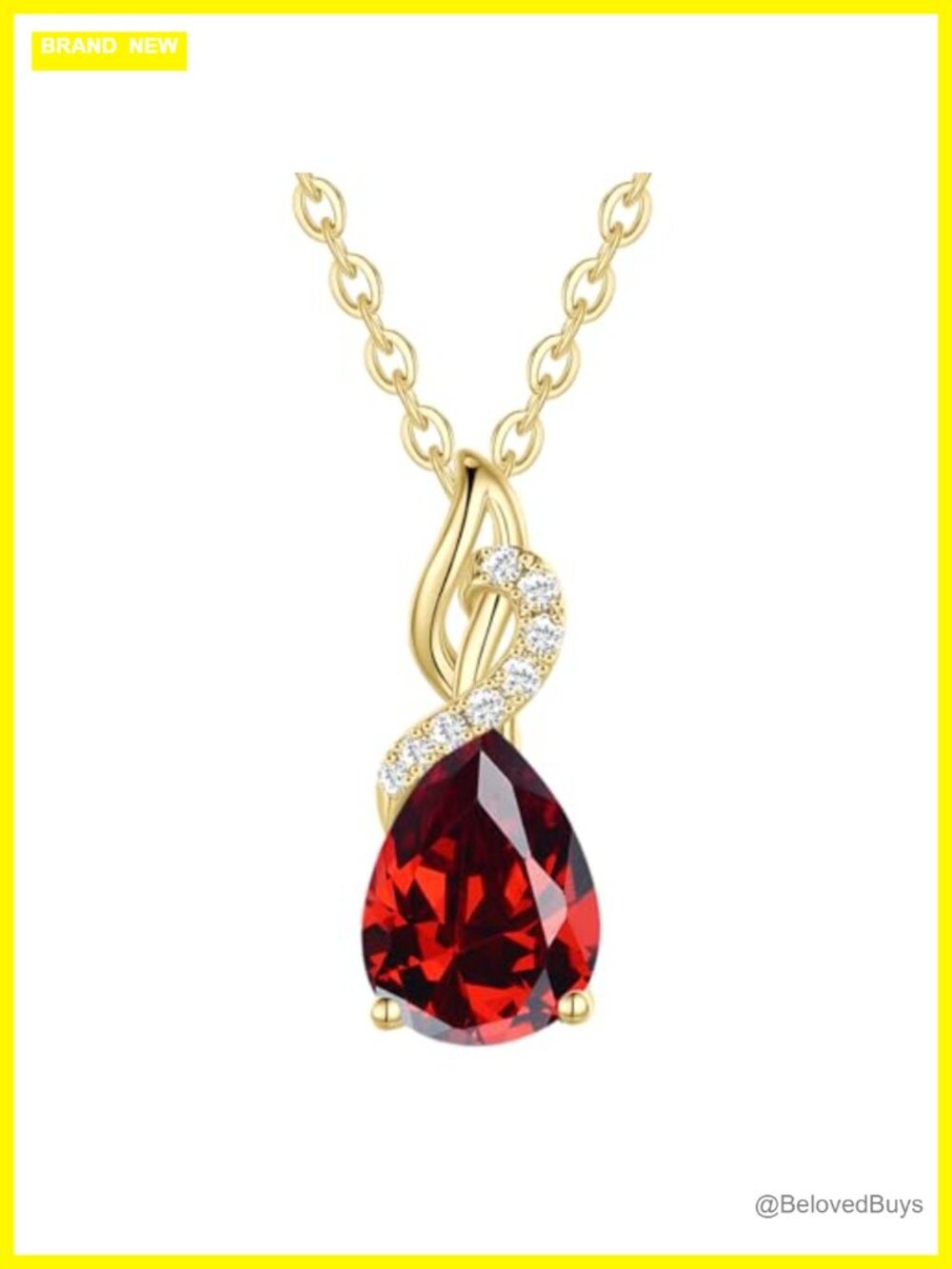 14K Solid Yellow Gold Birthstone Diamond Necklace Pear Pendant Fine Jewelry
